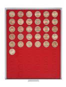 Box rouge pour 54 pieces de 2 euros avec alvoles ronds 25.75mm LINDNER 2154