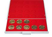 Box rouge pour 30 medailles souvenirs avec alvéoles ronds 34mm LINDNER 2150