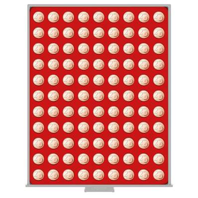 Box rouge pour 99 pieces de 2 cent euro avec alvéoles ronds 19.25mm LINDNER 2502
