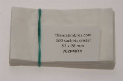 100 sachets cristal 53 x 78 mm + 14 mm de rabat