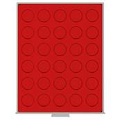 Box rouge pour 30 medailles souvenirs avec alvéoles ronds 34mm LINDNER 2150