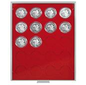 Box rouge monnaies sous capsules 44 mm avec alvéoles ronds LINDNER 2544