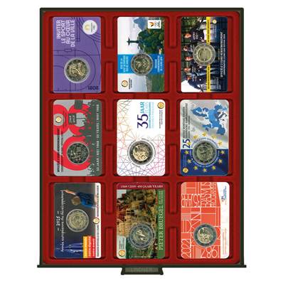 Box bordeaux pour 9 coin cards 63 85mm LINDNER 2619
