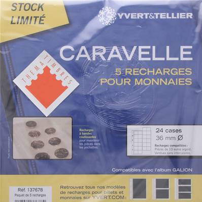 5 recharges caravelle pour monnaies 24 cases de 36 mm Yvert et Tellier 137678