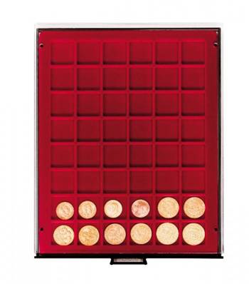 Box bordeaux pour 48 monnaies alveoles carrés 30mm LINDNER 2748