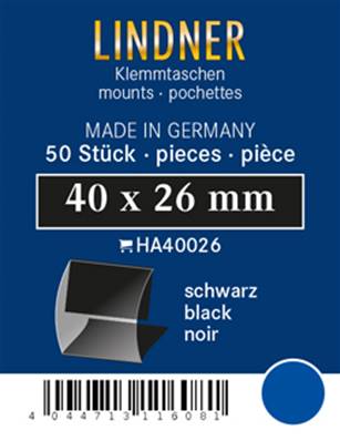 50 pochettes Lindner double soudure fond noir 40 x 26 mm HA40026