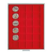 Box rouge pour 24 monnaies alvéoles carrés 42 mm LINDNER 2124