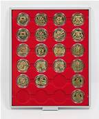 Box rouge medailles sous capsules 35 mm avec alvéoles ronds LINDNER 2224